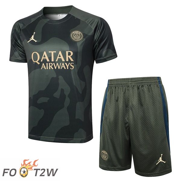 Ensemble Training T-Shirts Paris PSG + Shorts Vert 2024/2025