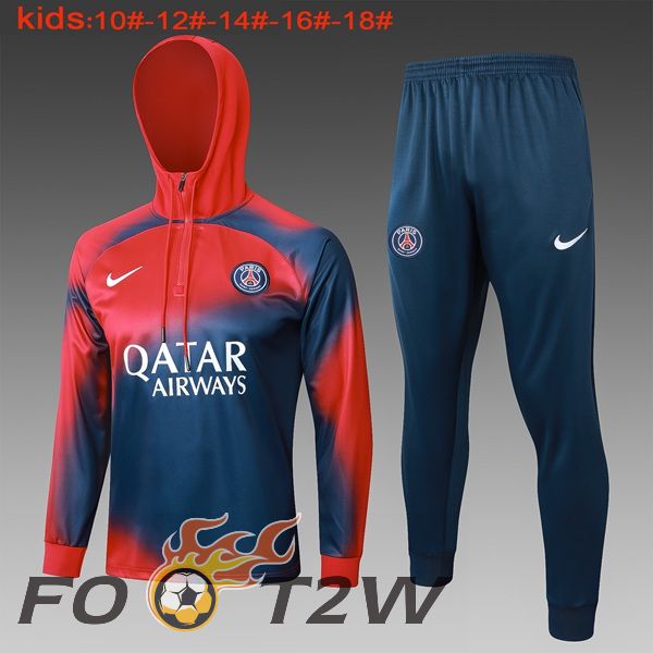 Survetement Veste A Capuche Paris PSG Enfant Rouge Bleu Royal 2024/2025