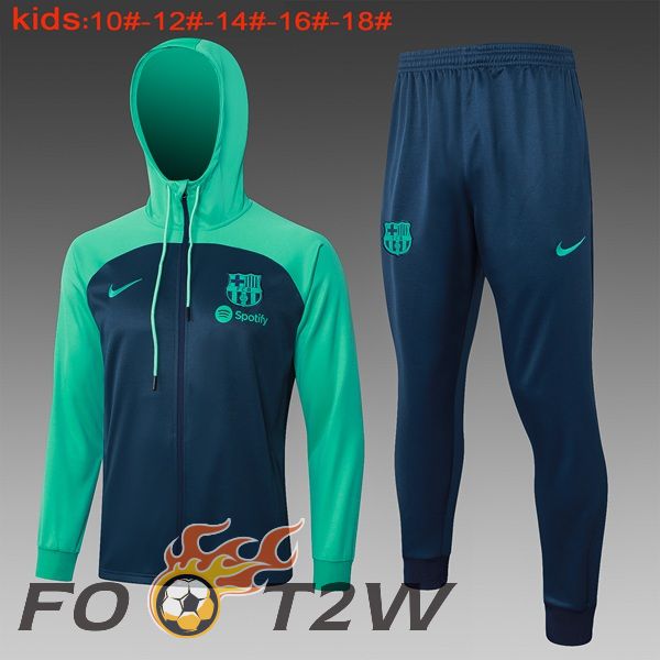 Survetement Veste A Capuche FC Barcelone Enfant Vert Bleu Royal 2024/2025