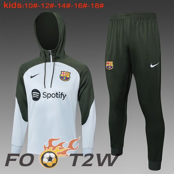 Survetement Veste A Capuche FC Barcelone Enfant Vert Blanc 2024/2025