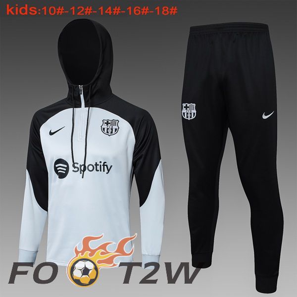 Survetement Veste A Capuche FC Barcelone Enfant Noir Blanc 2024/2025