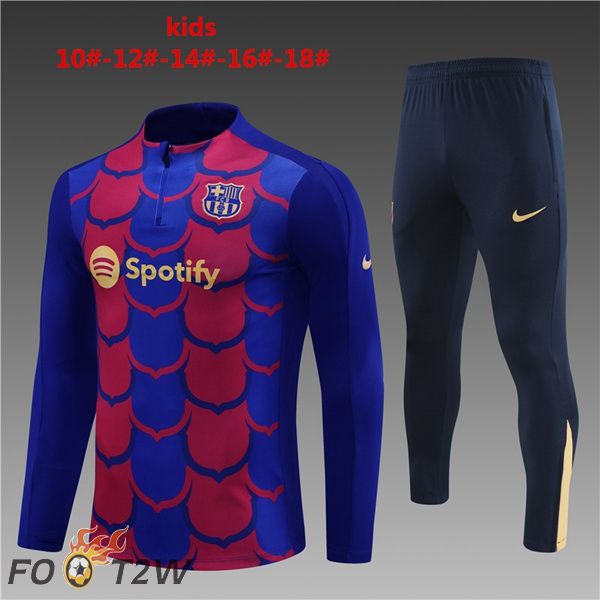 Ensemble Survetement De Foot FC Barcelone Enfant Bleu Rouge 2024/2025