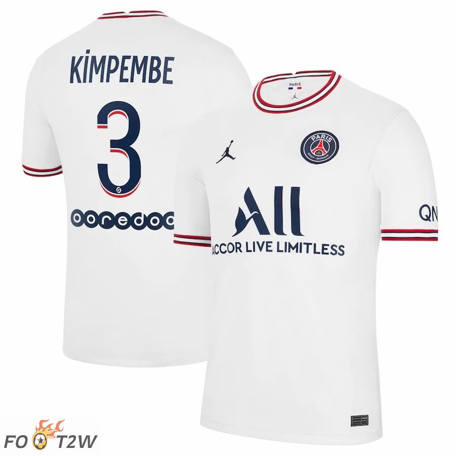 Maillot de Foot Jordan Paris PSG (Kimpembe 3) Quatrieme Blanc 2021/2022