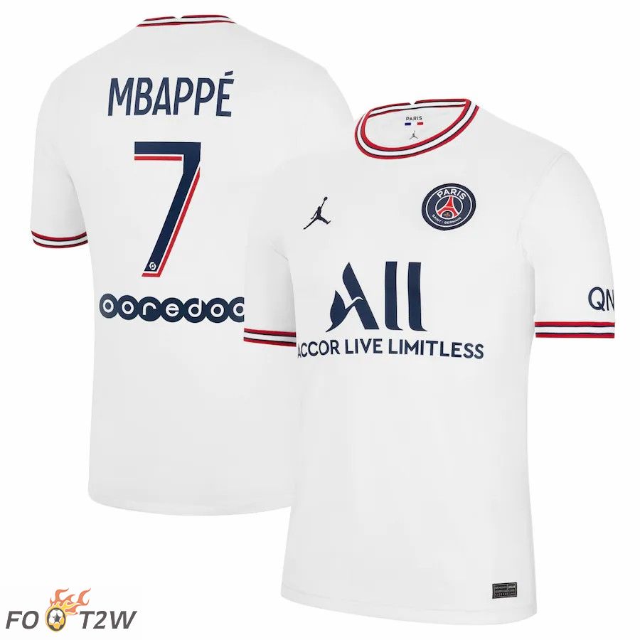 Maillot de Foot Jordan Paris PSG (Mbappé 7) Quatrieme Blanc 2021/2022