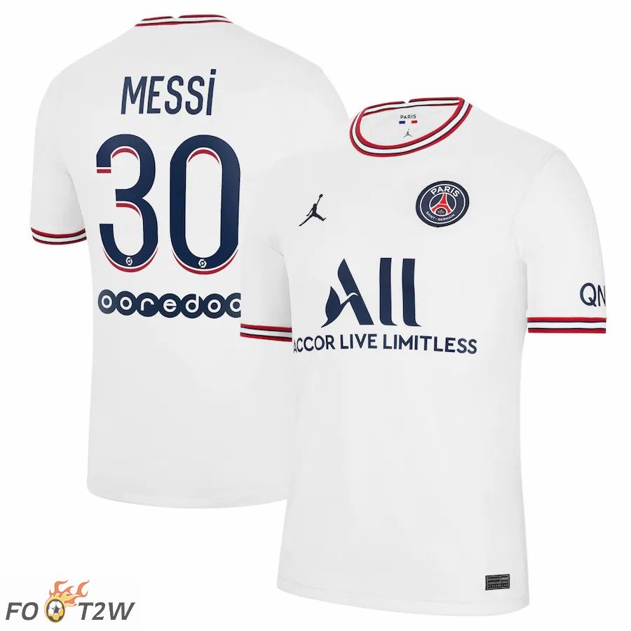 Maillot de Foot Jordan Paris PSG (Messi 30) Femme Quatrieme Blanc 2021/2022