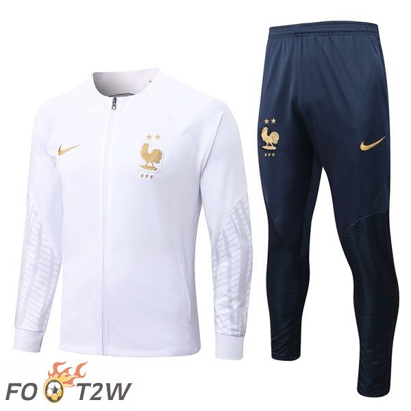 Ensemble Veste Survetement de Foot France Blanc 22/23