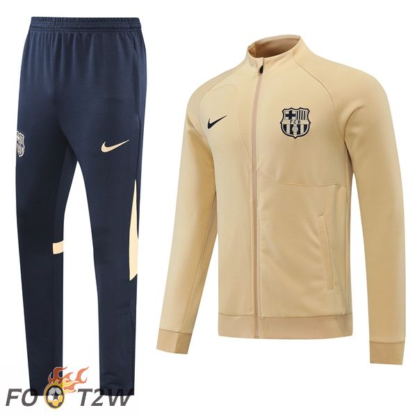 Ensemble Veste Survetement de Foot FC Barcelone Jaune 2022/2023