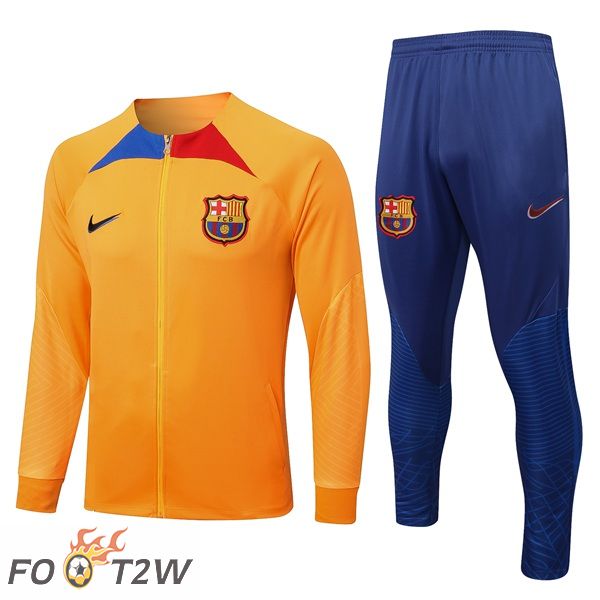 Ensemble Veste Survetement de Foot FC Barcelone Orange 2022/2023