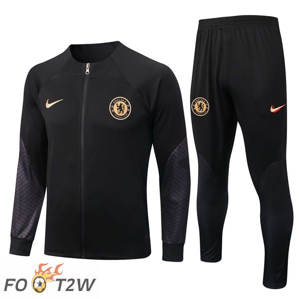 Ensemble Veste Survetement de Foot FC Chelsea Noir 2022/2023