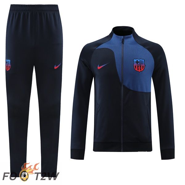 Ensemble Veste Survetement de Foot FC Barcelone Noir Bleu 2022/2023