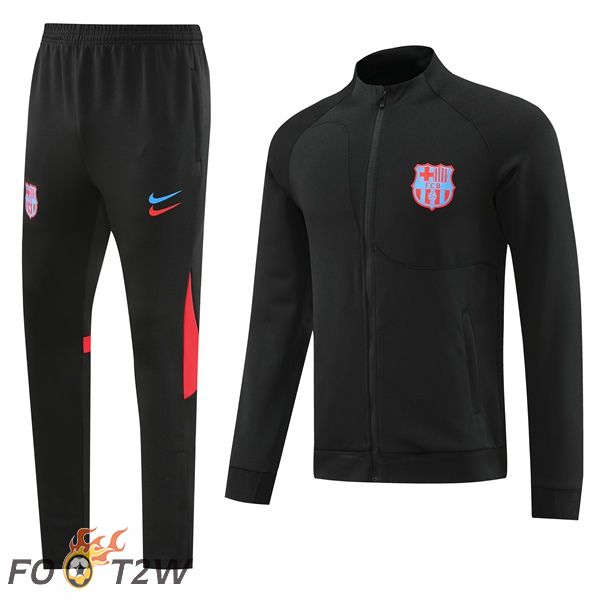 Ensemble Veste Survetement de Foot FC Barcelone Noir 2022/2023