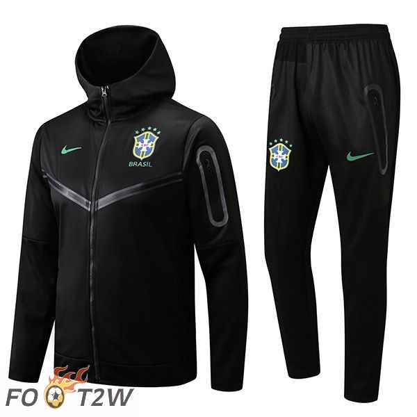 Veste A Capuche Survetement Foot Bresil Noir 2022/2023