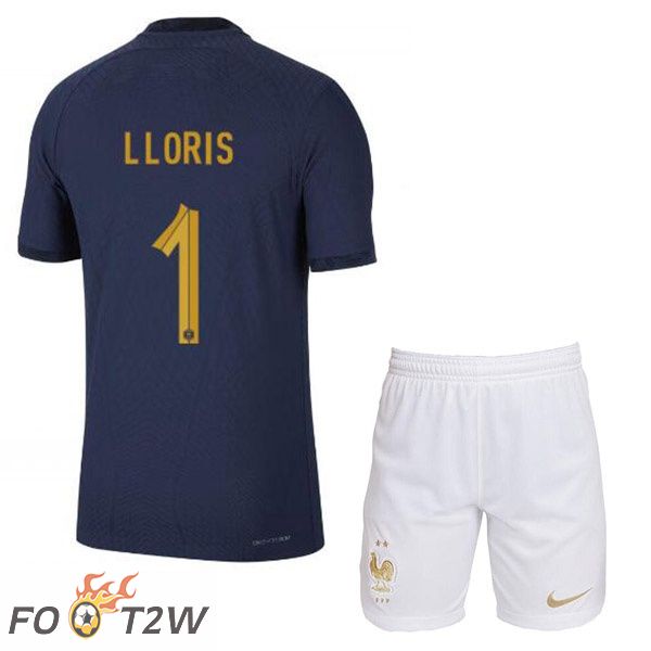 Maillots Equipe De France (LLORIS 1) Enfant Domicile Bleu Royal Coupe du monde 2022