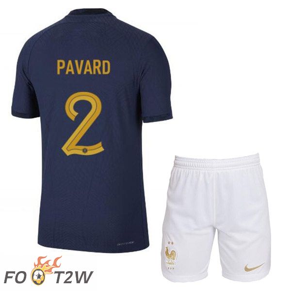 Maillots Equipe De France (PAVARD 2) Enfant Domicile Bleu Royal Coupe du monde 2022