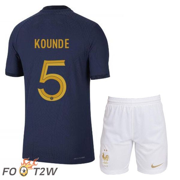 Maillots Equipe De France (KOUNDE 5) Enfant Domicile Bleu Royal Coupe du monde 2022