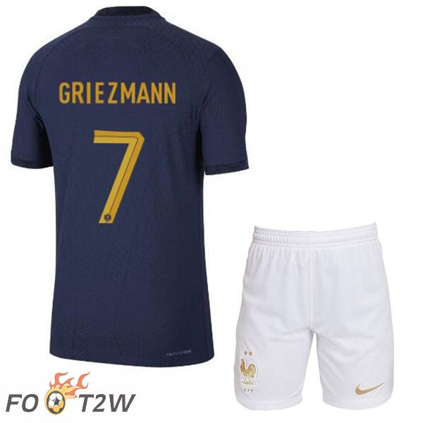 Maillots Equipe De France (GRIEZMANN 7) Enfant Domicile Bleu Royal Coupe du monde 2022