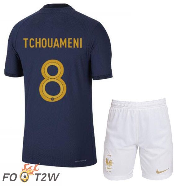 Maillots Equipe De France (TCHOUAMENI 8) Enfant Domicile Bleu Royal Coupe du monde 2022