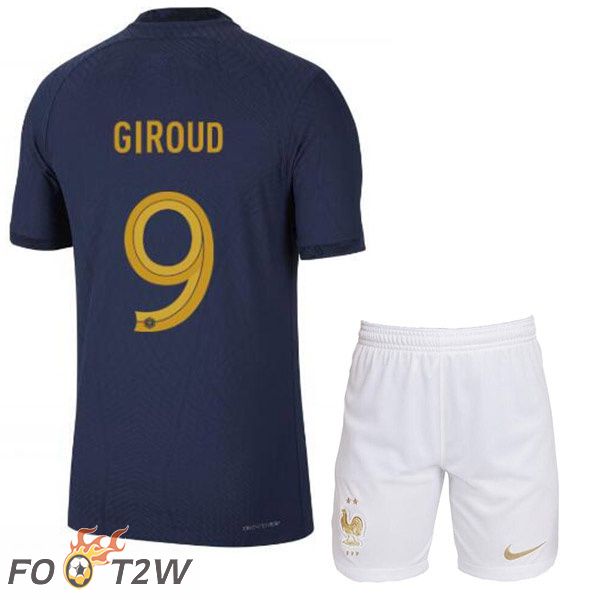 Maillots Equipe De France (GIROUD 9) Enfant Domicile Bleu Royal Coupe du monde 2022