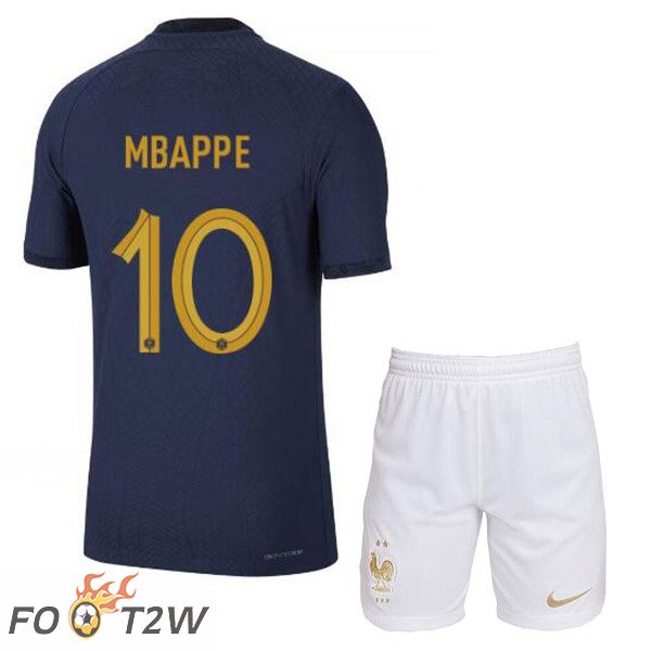 Maillots Equipe De France (MBAPPE 10) Enfant Domicile Bleu Royal Coupe du monde 2022