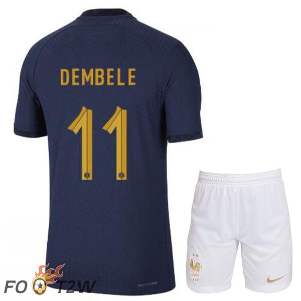 Maillots Equipe De France (DEMBELE 11) Enfant Domicile Bleu Royal Coupe du monde 2022