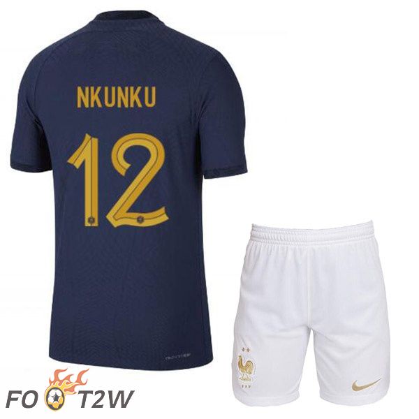 Maillots Equipe De France (NKUNKU 12) Enfant Domicile Bleu Royal Coupe du monde 2022