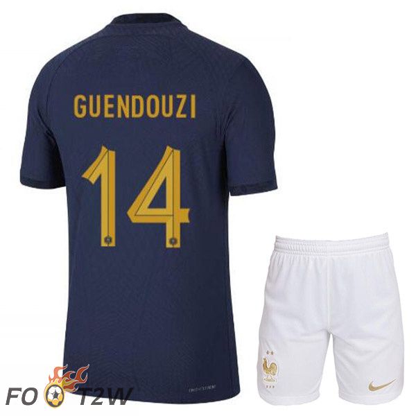 Maillots Equipe De France (GUENDOUZI 14) Enfant Domicile Bleu Royal Coupe du monde 2022