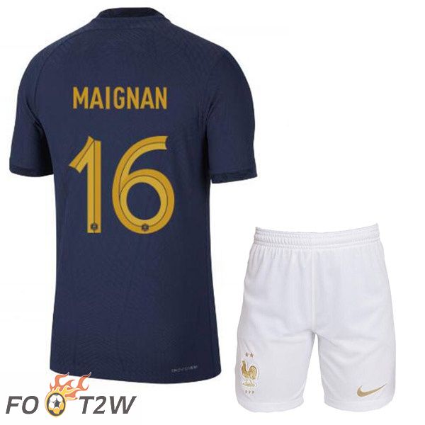 Maillots Equipe De France (MAIGNAN 16) Enfant Domicile Bleu Royal Coupe du monde 2022