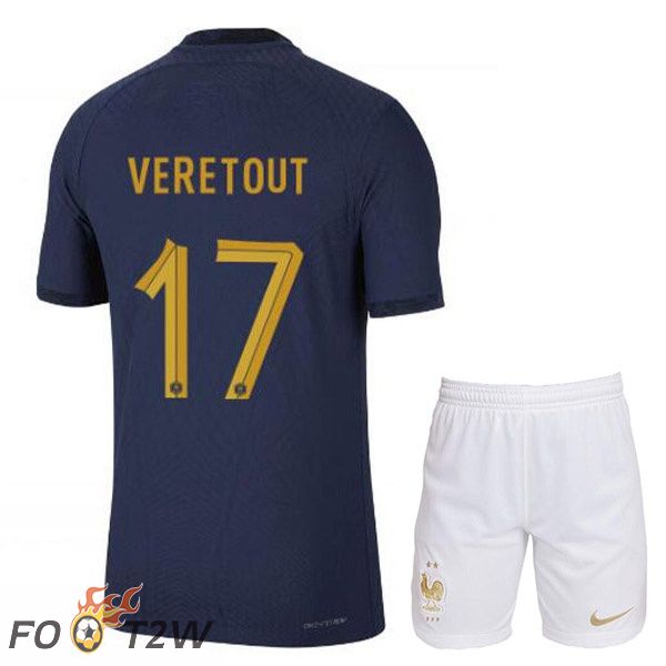 Maillots Equipe De France (VERETOUT 17) Enfant Domicile Bleu Royal Coupe du monde 2022