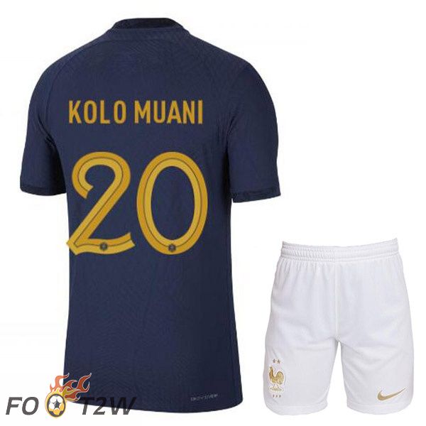 Maillots Equipe De France (KOLO MUANI 20) Enfant Domicile Bleu Royal Coupe du monde 2022