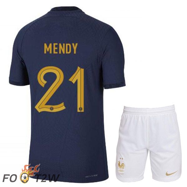 Maillots Equipe De France (MENDY 21) Enfant Domicile Bleu Royal Coupe du monde 2022