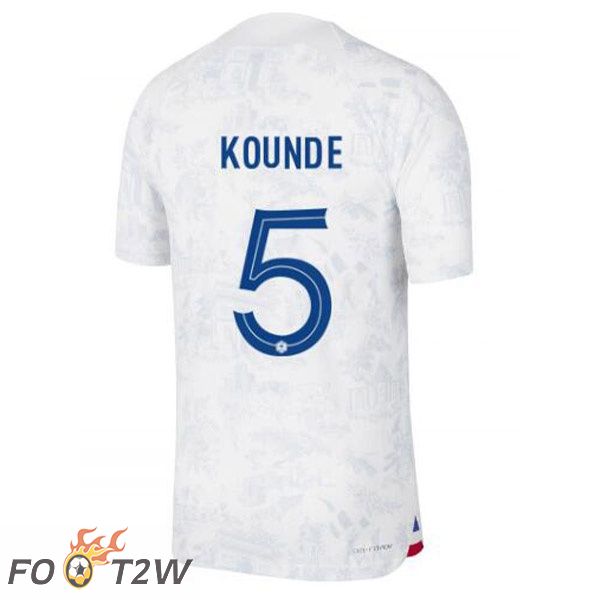 Maillots Equipe De France (KOUNDE 5) Exterieur Blanc Coupe du monde 2022