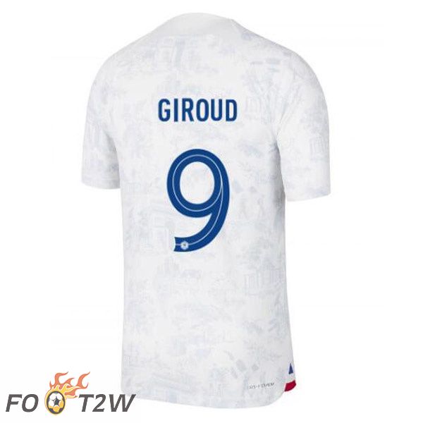 Maillots Equipe De France (GIROUD 9) Exterieur Blanc Coupe du monde 2022