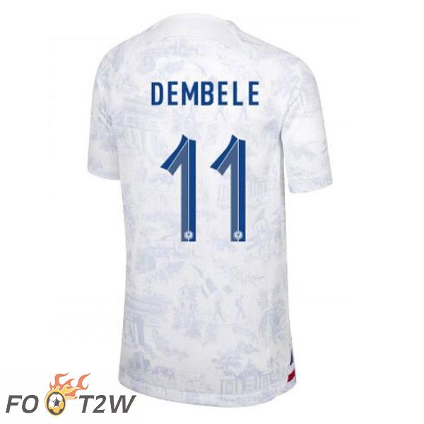 Maillots Equipe De France (DEMBELE 11) Exterieur Blanc Coupe du monde 2022