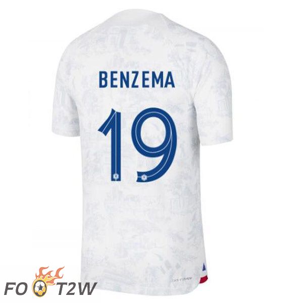 Maillots Equipe De France (BENZEMA 19) Exterieur Blanc Coupe du monde 2022