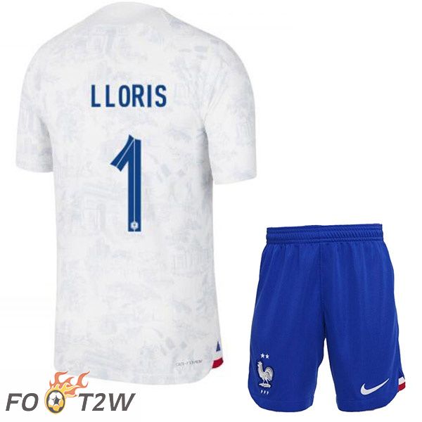 Maillots Equipe De France (LLORIS 1) Enfant Exterieur Blanc Coupe du monde 2022