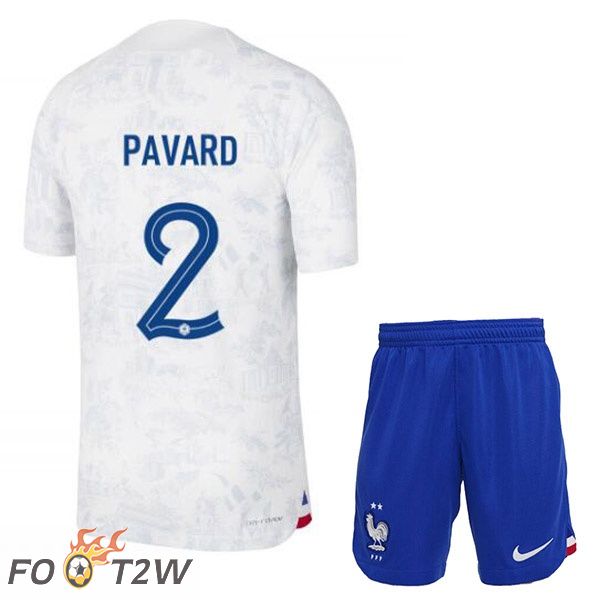 Maillots Equipe De France (PAVARD 2) Enfant Exterieur Blanc Coupe du monde 2022