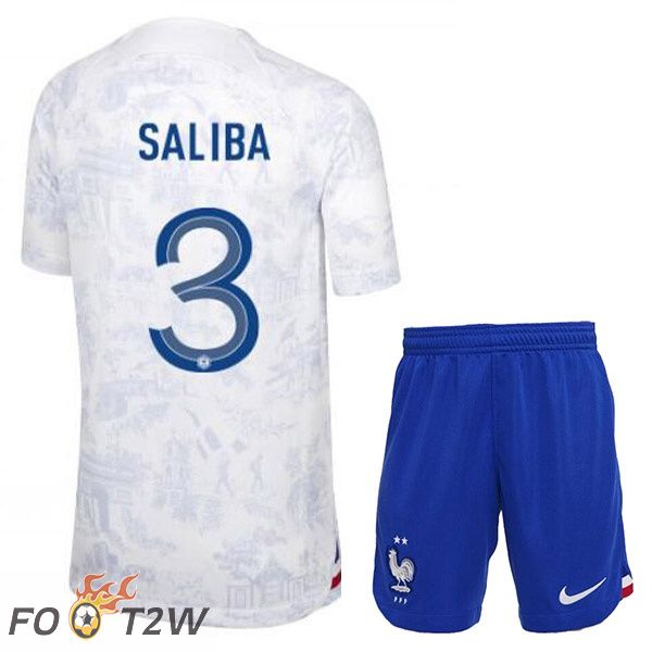 Maillots Equipe De France (SALIBA 3) Enfant Exterieur Blanc Coupe du monde 2022