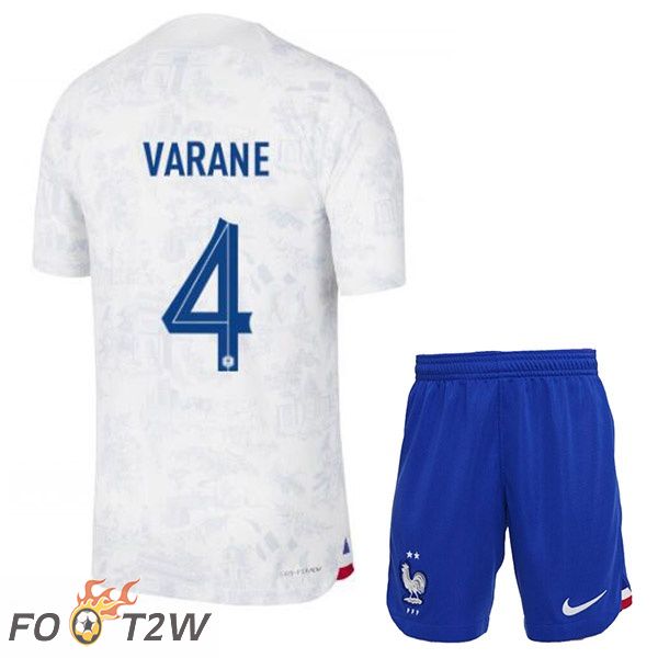 Maillots Equipe De France (VARANE 4) Enfant Exterieur Blanc Coupe du monde 2022