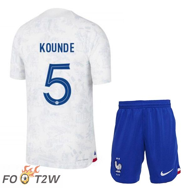 Maillots Equipe De France (KOUNDE 5) Enfant Exterieur Blanc Coupe du monde 2022