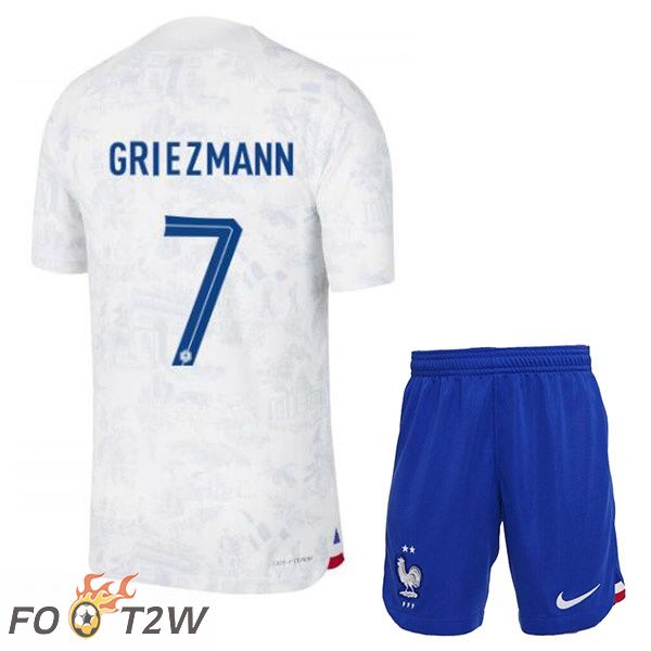 Maillots Equipe De France (GRIEZMANN 7) Enfant Exterieur Blanc Coupe du monde 2022