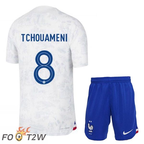 Maillots Equipe De France (TCHOUAMENI 8) Enfant Exterieur Blanc Coupe du monde 2022