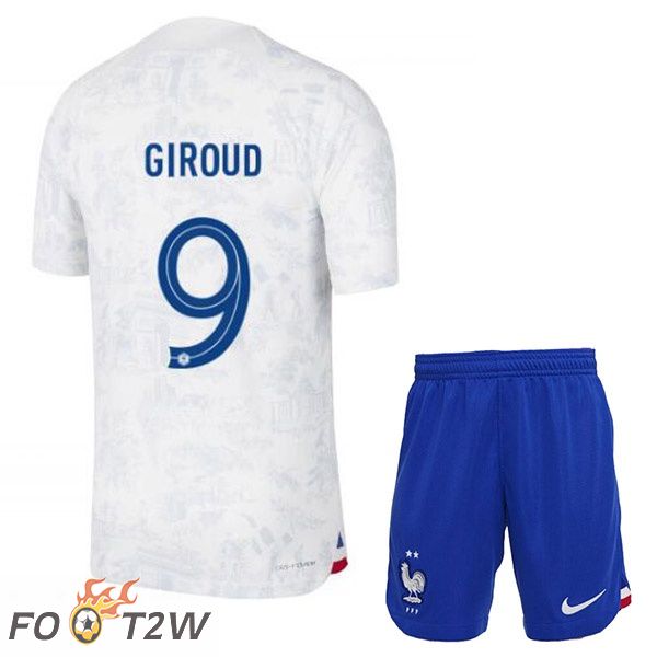 Maillots Equipe De France (GIROUD 9) Enfant Exterieur Blanc Coupe du monde 2022