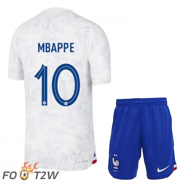 Maillots Equipe De France (MBAPPE 10) Enfant Exterieur Blanc Coupe du monde 2022