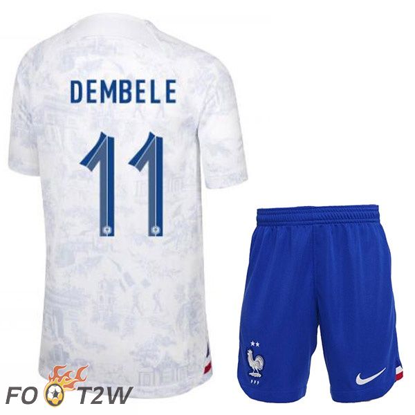 Maillots Equipe De France (DEMBELE 11) Enfant Exterieur Blanc Coupe du monde 2022