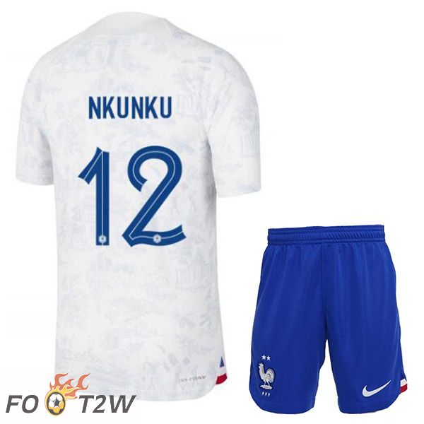 Maillots Equipe De France (NKUNKU 12) Enfant Exterieur Blanc Coupe du monde 2022