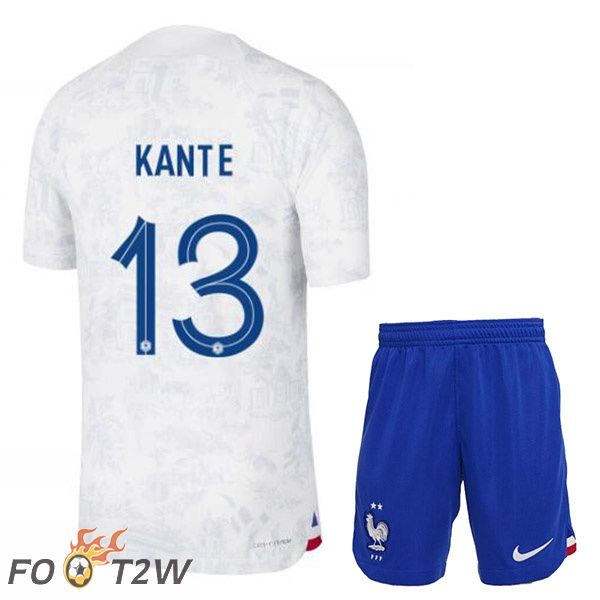 Maillots Equipe De France (KANTE 13) Enfant Exterieur Blanc Coupe du monde 2022