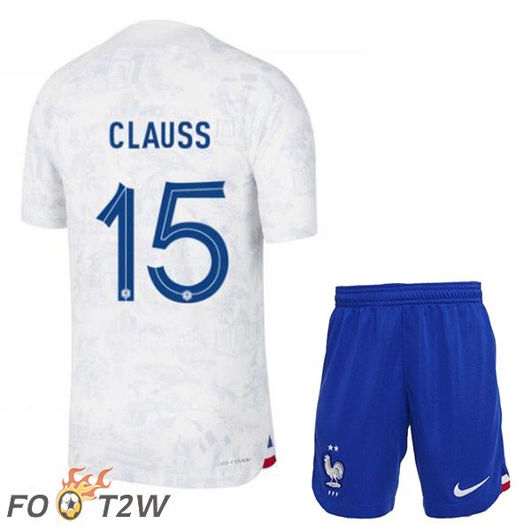 Maillots Equipe De France (CLAUSS 15) Enfant Exterieur Blanc Coupe du monde 2022