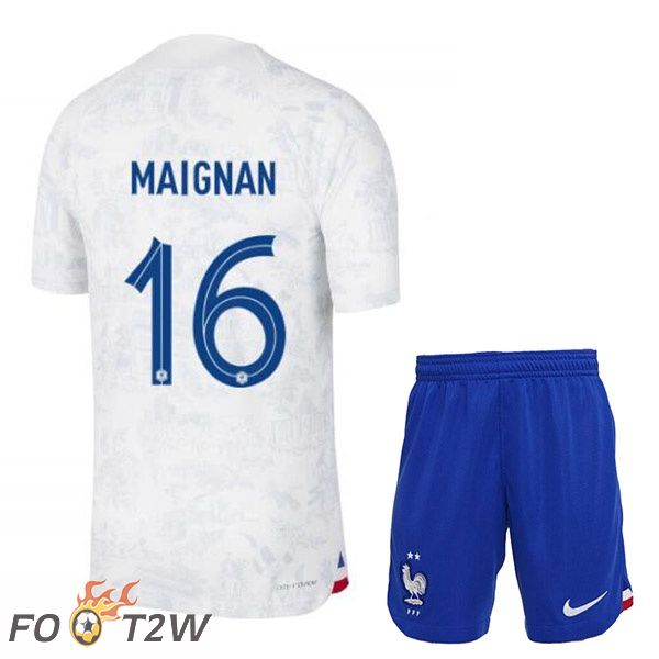 Maillots Equipe De France (MAIGNAN 16) Enfant Exterieur Blanc Coupe du monde 2022