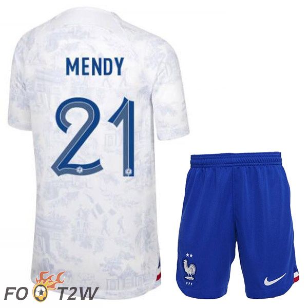 Maillots Equipe De France (MENDY 21) Enfant Exterieur Blanc Coupe du monde 2022