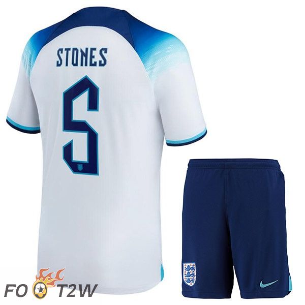 Maillots Equipe De Angleterre (STONES 5) Enfant Domicile Blanc Coupe du monde 2022